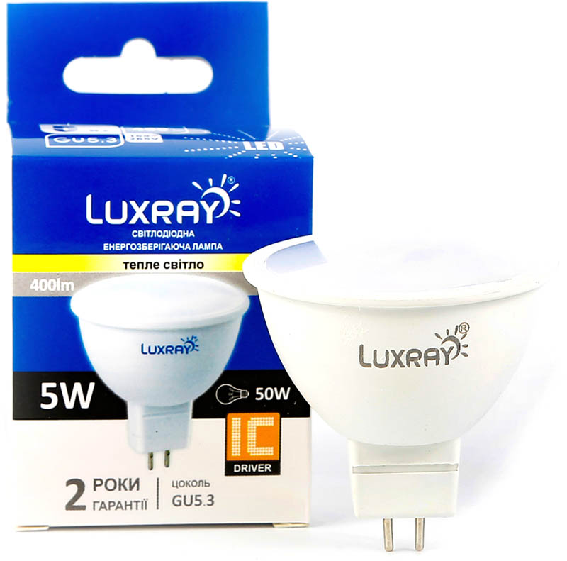 Лампа світлодіодна Luxray (6941372123093) 5Вт, GU5.3, 3000K